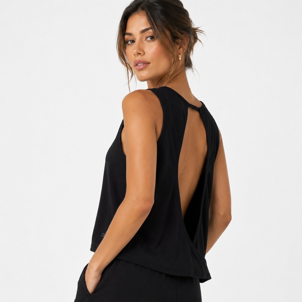 We Wander WeFlex Open Back Tank Top Black Womens Large New